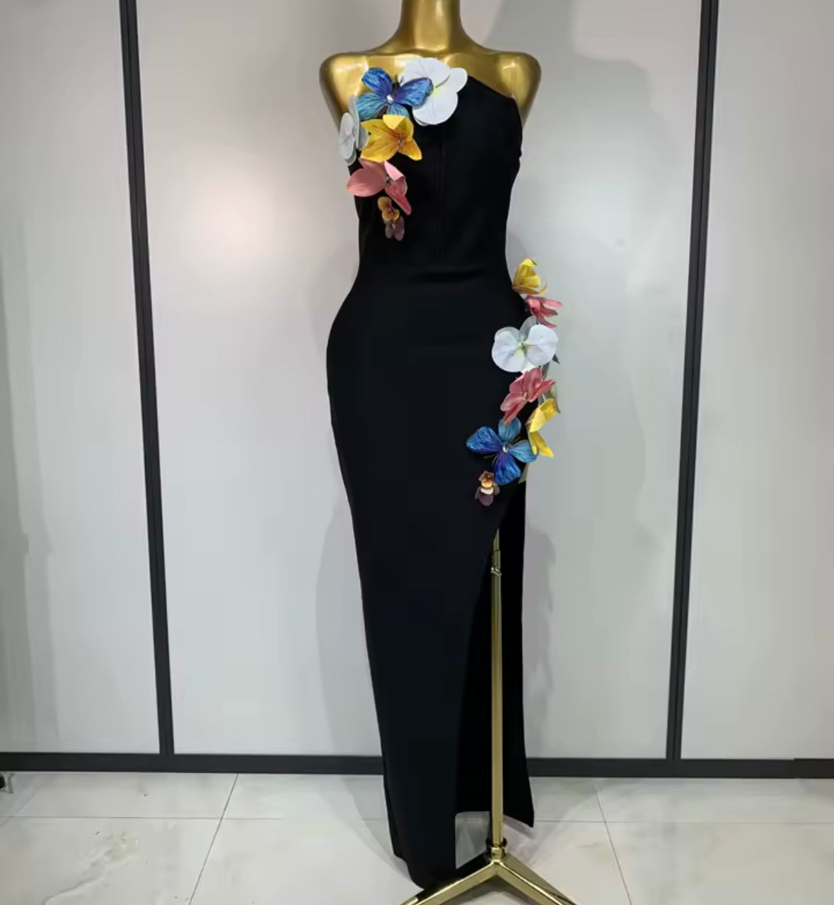Black Sexy Sleeveless Floral Side Split Maxi Dress
