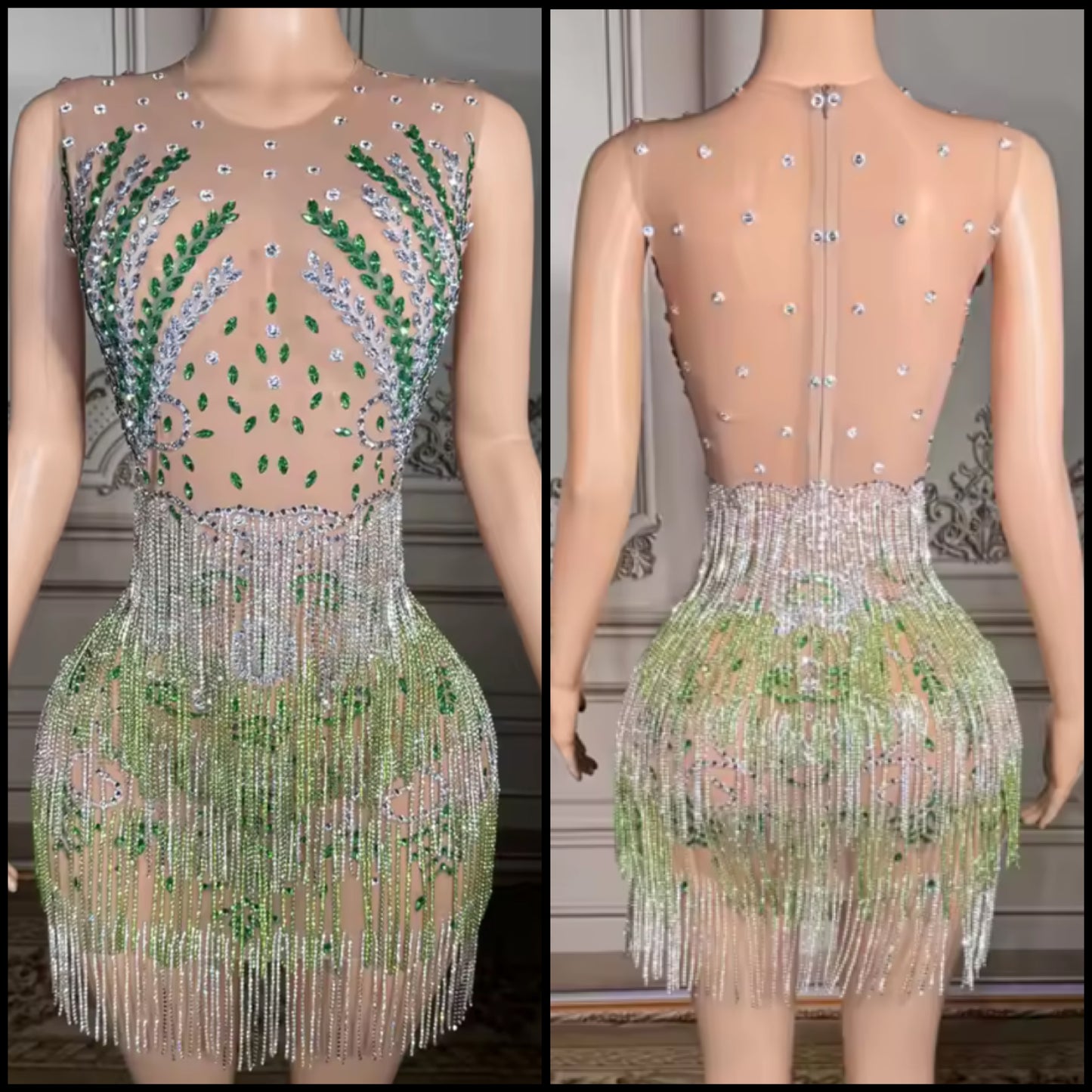 Sexy Sleeveless Rhinestone Tassel Short Dress