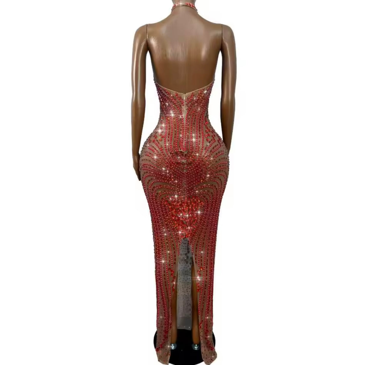 Sexy Halter Sleeveless Rhinestone Embellishment Maxi Dress