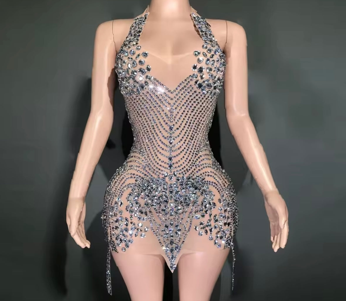 Sexy Halter Open Back Rhinestone Embellishment Dress