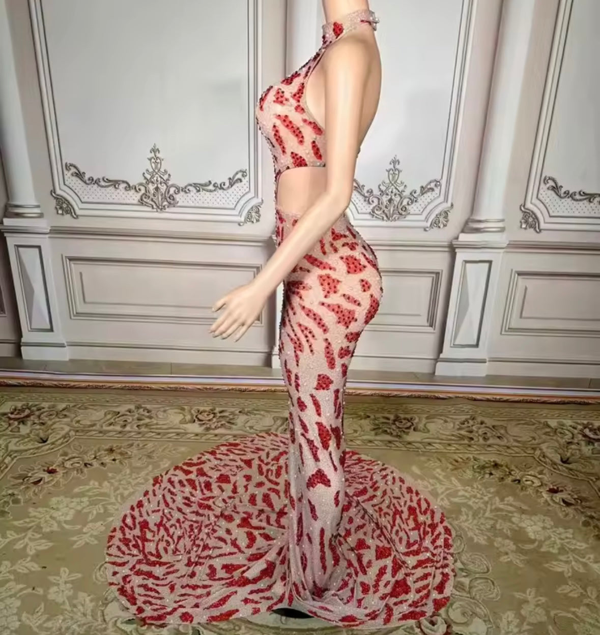 Sexy Halter Rhinestone See Through Mermaid Dress