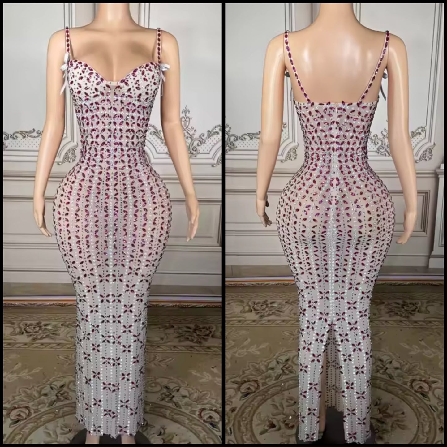 Sexy Bow Sleeveless Rhinestone Embellishment Maxi Dress