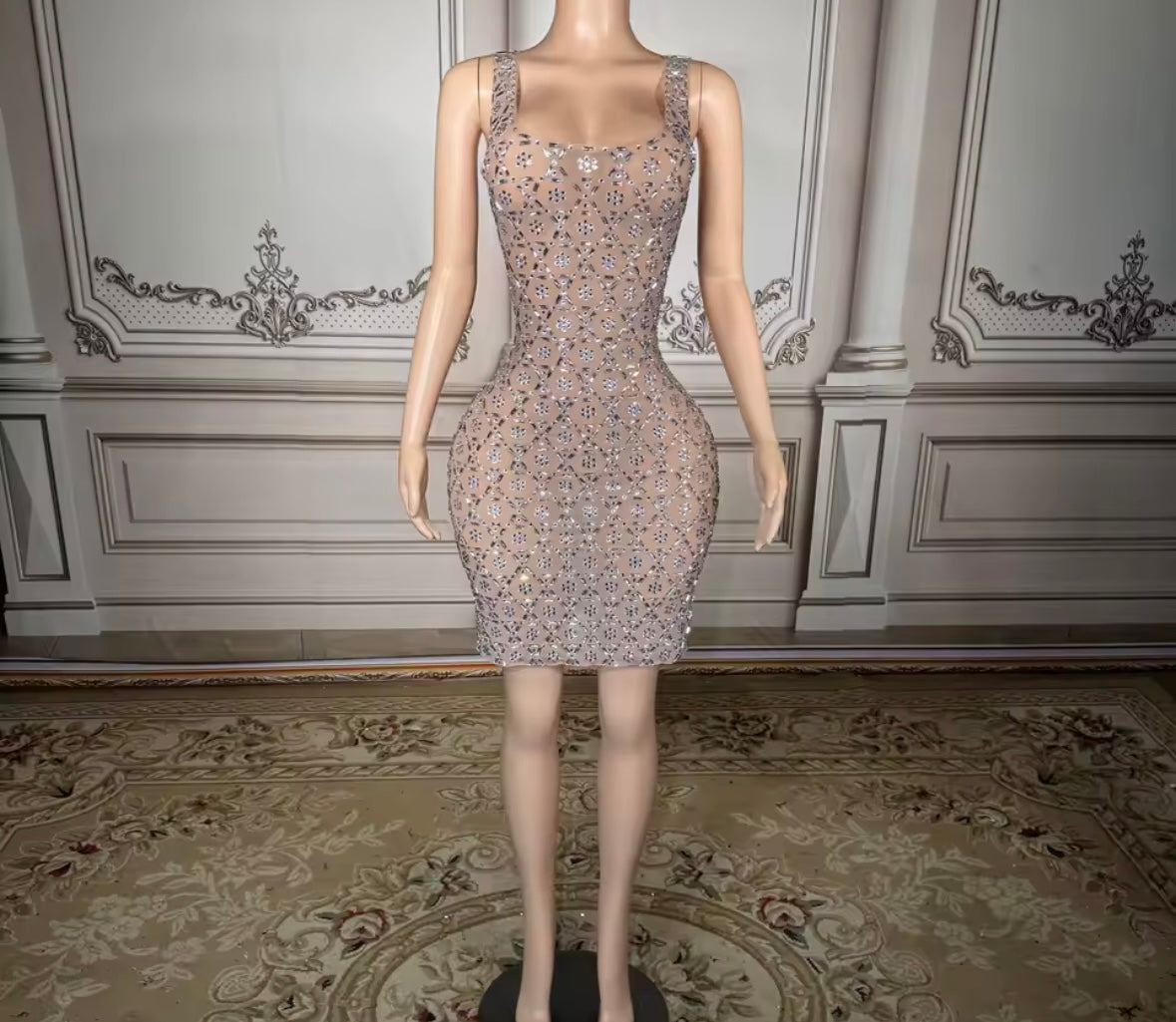 Sexy Sleeveless Rhinestone Embellishment Dress