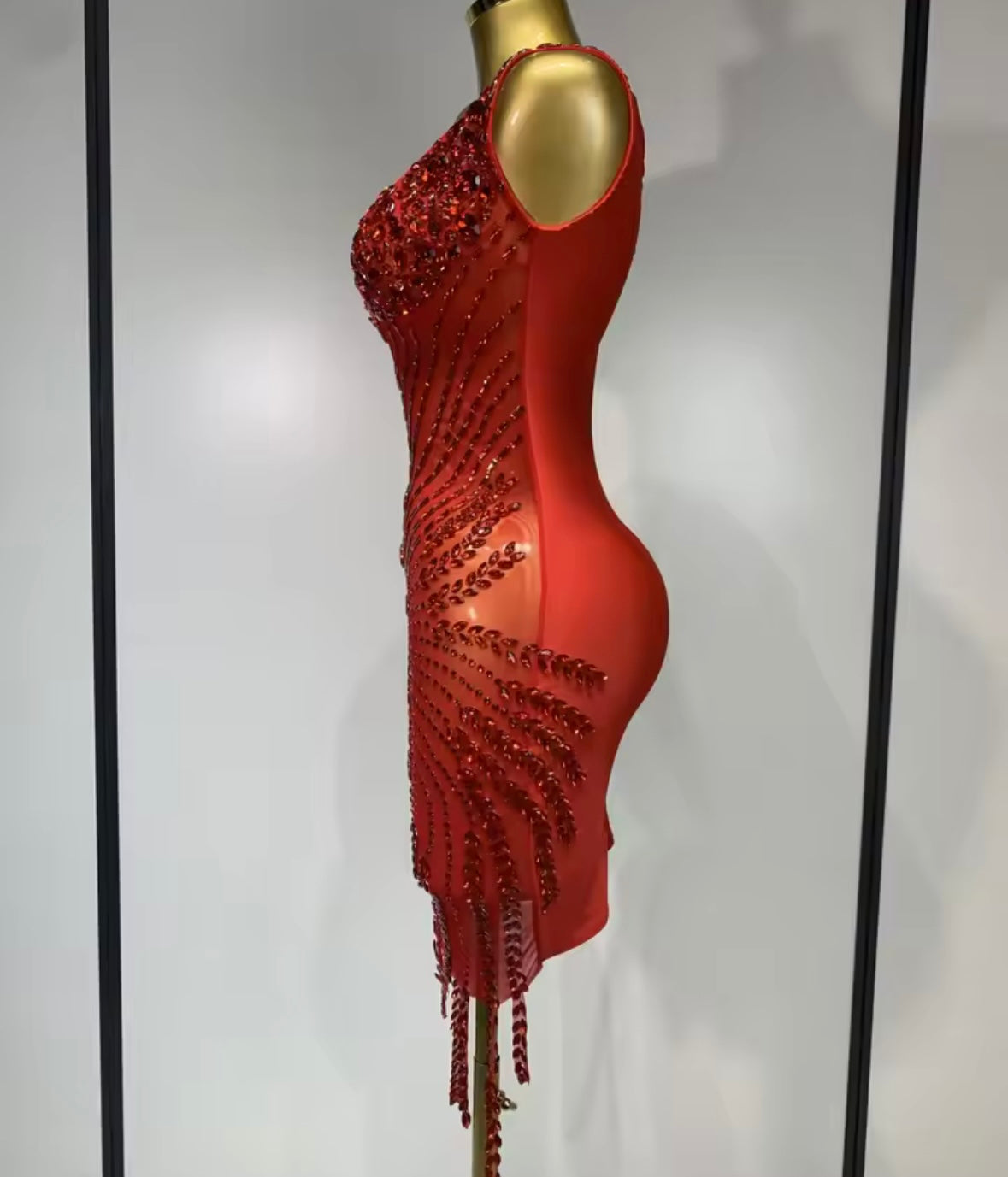 Sexy Sleeveless Beaded Crystal Tassel Dress