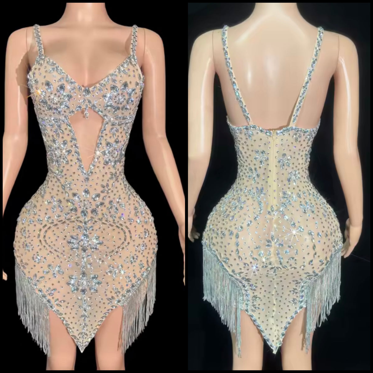 Sexy Sleeveless Rhinestone Embellishment Tassel Dress