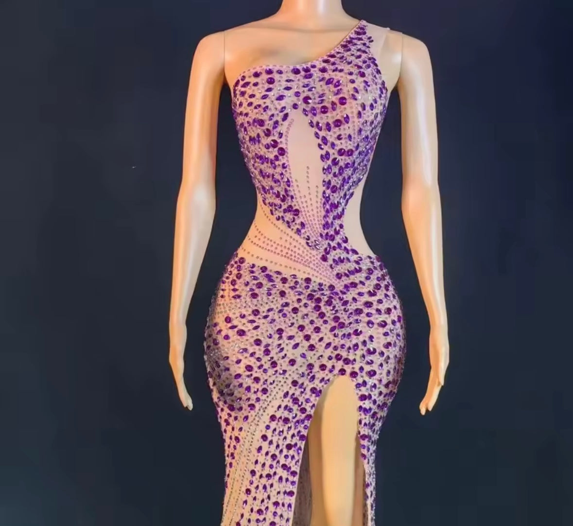 Sexy One Shoulder Sleeveless Rhinestone Embellishment Dress