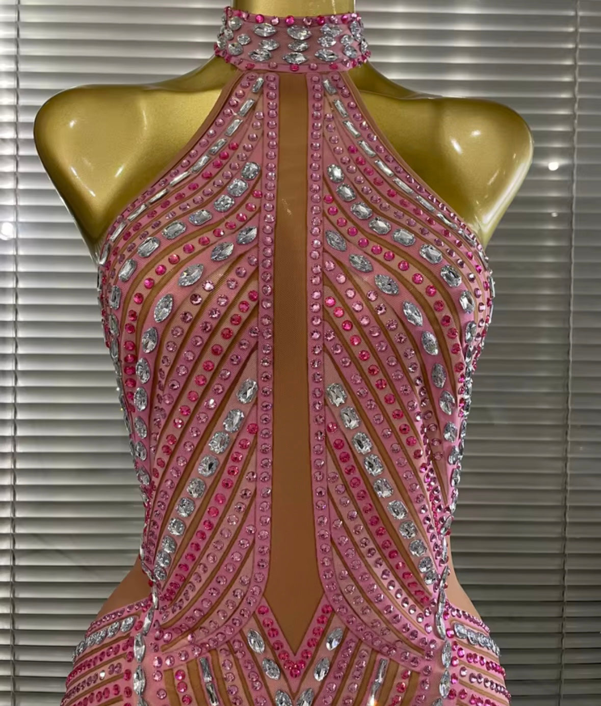 Pink Halter Sleeveless Rhinestone Fringe Tassel Sexy Dress