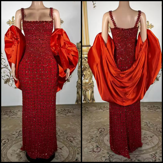 Red Sleeveless Sexy Rhinestone Maxi Dress