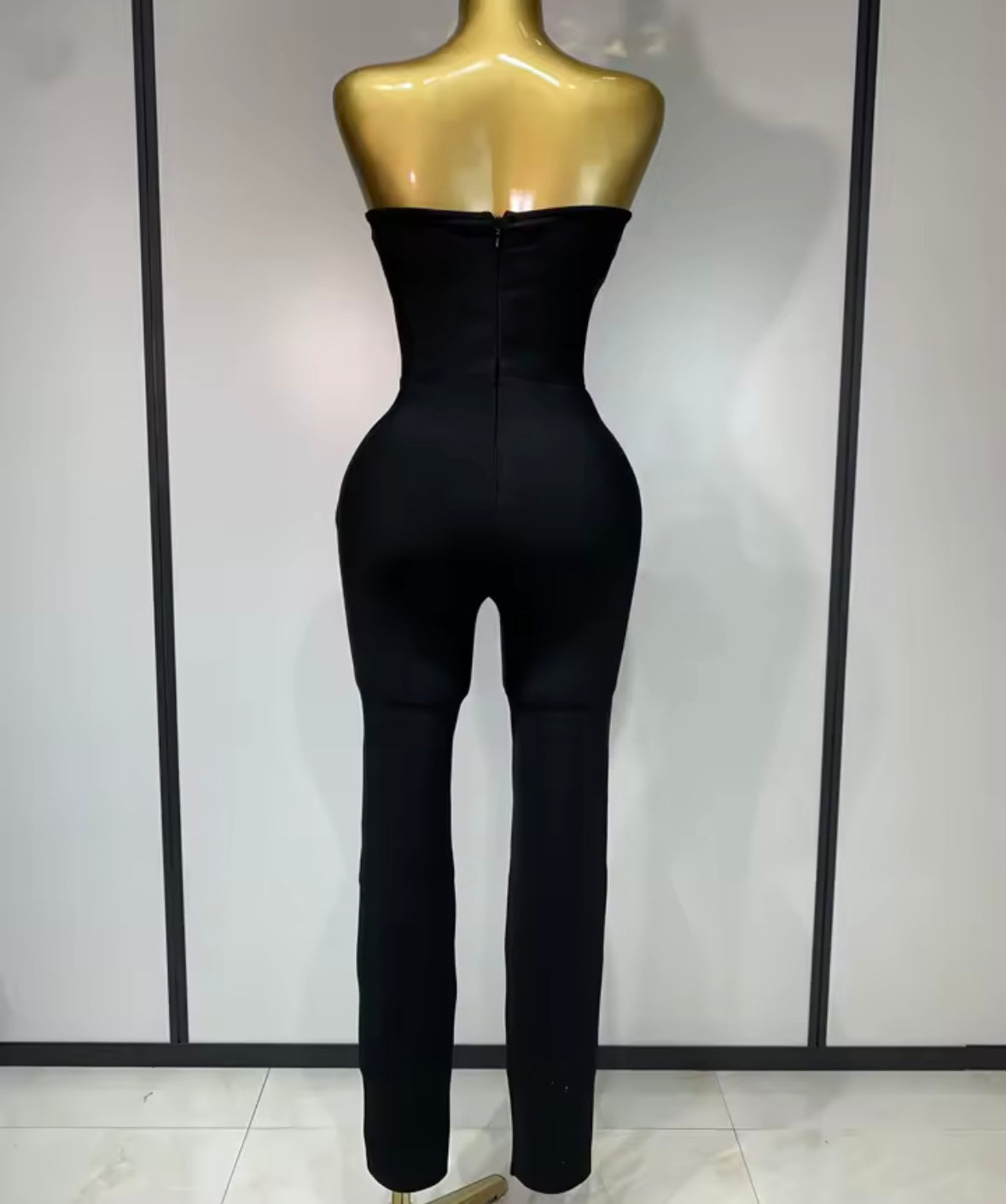 Black Strapless Crystal Rhinestone Sexy Jumpsuit