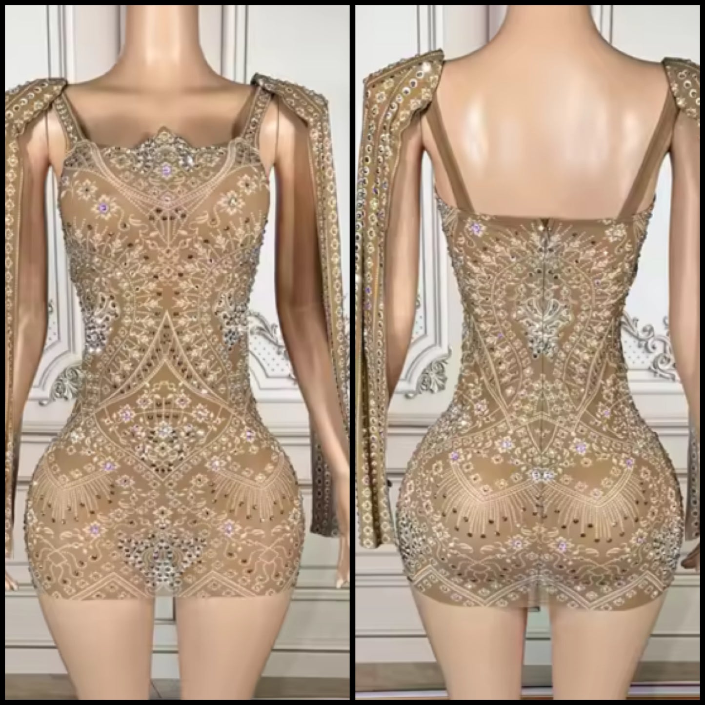 Sexy Printed Rhinestone See Through Short Dress