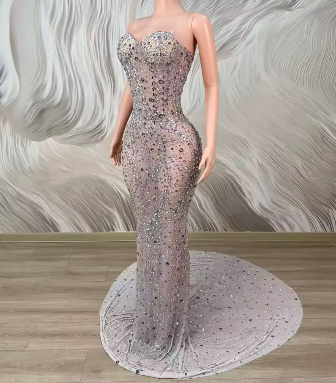 Sexy Strapless Rhinestone Floor-Length Mermaid Dress