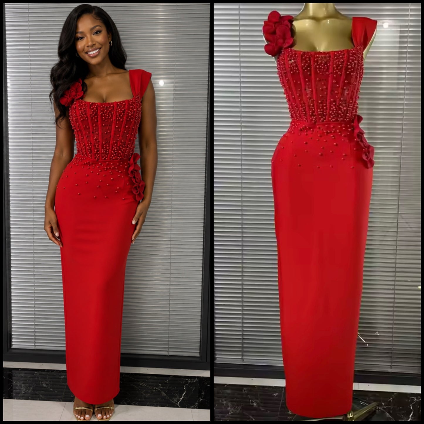 Elegant Beaded Floral Sleeveless Maxi Dress