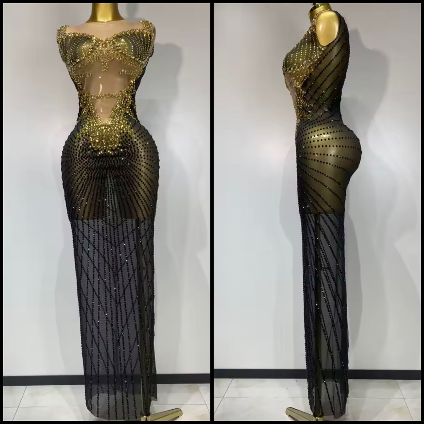Sexy Sleeveless Rhinestone Embellishment Maxi Dress