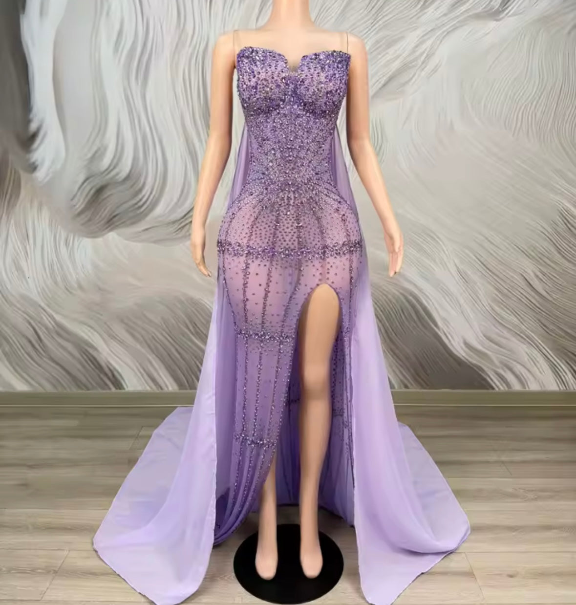 Purple Rhinestone Embellishment Side Split Mermaid Dress