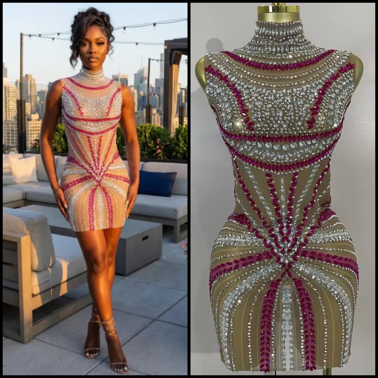 Sexy Sleeveless Rhinestone Embellishment Short Dress