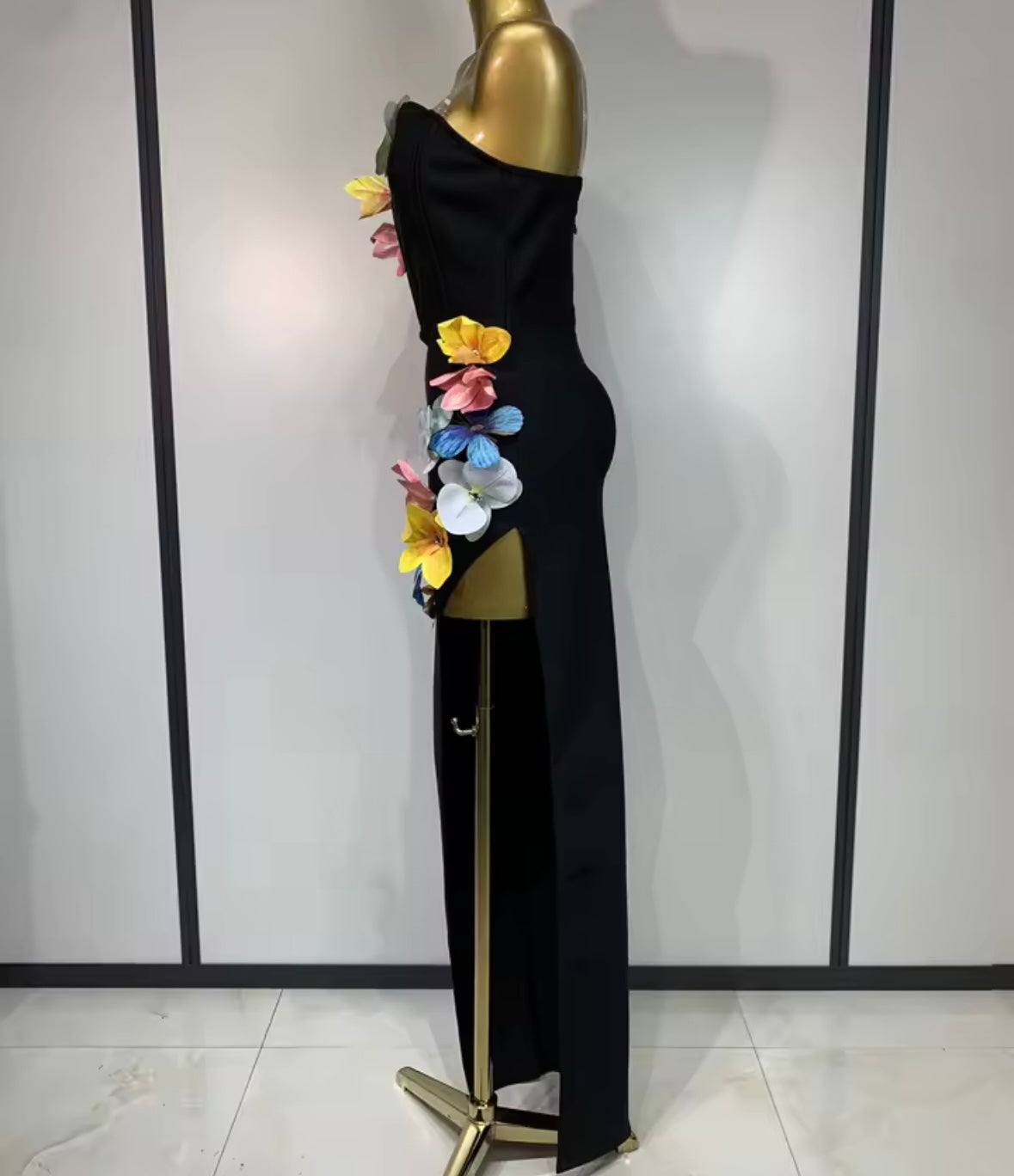 Black Sexy Sleeveless Floral Side Split Maxi Dress