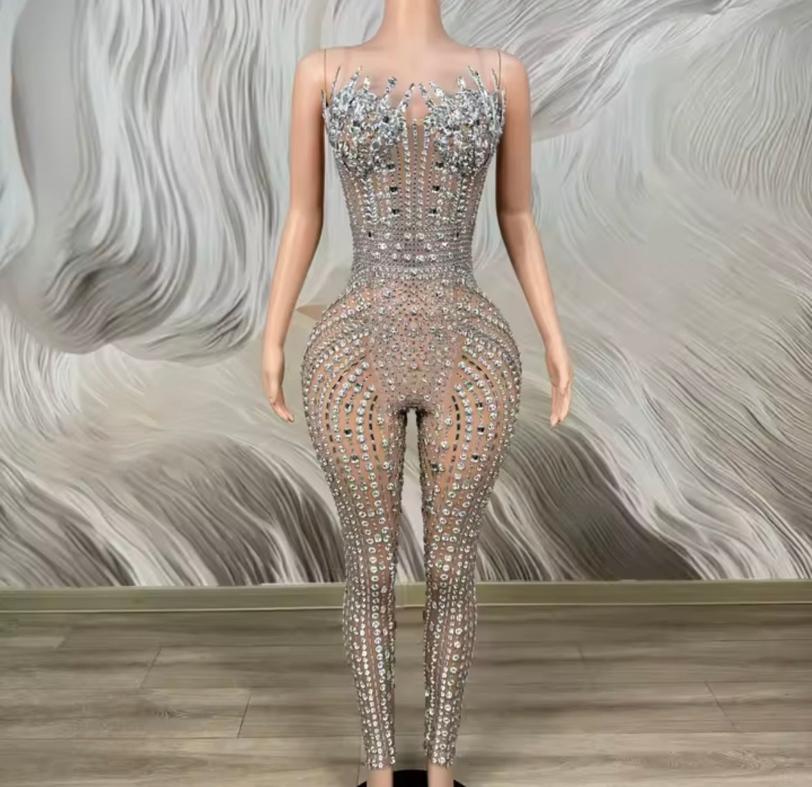 Sexy Sleeveless Rhinestone Embellishment Jumpsuit