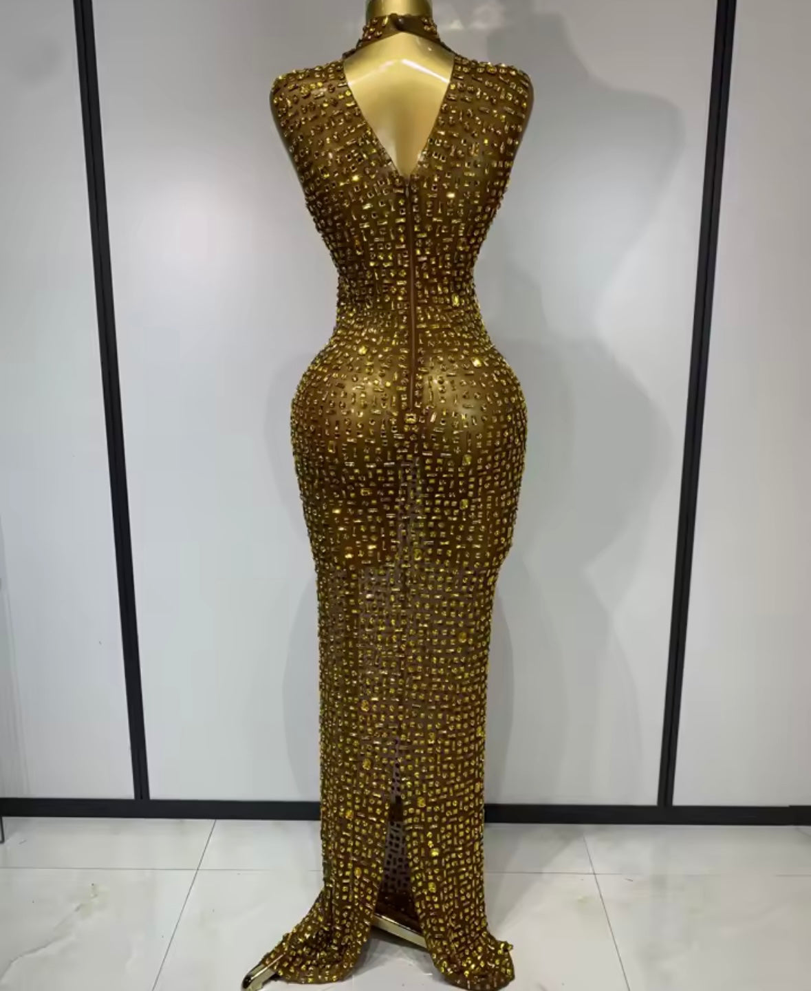 Rhinestone Embellishment Sexy Sleeveless Floor-Length Dress
