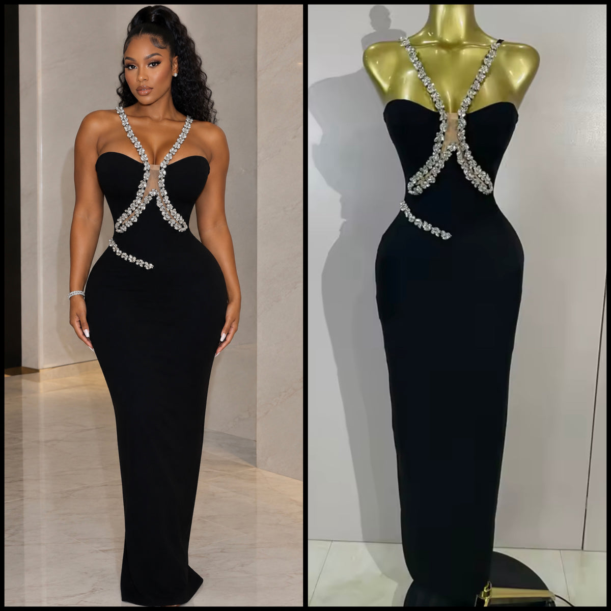 Sexy Rhinestone Halter Sleeveless Maxi Dress