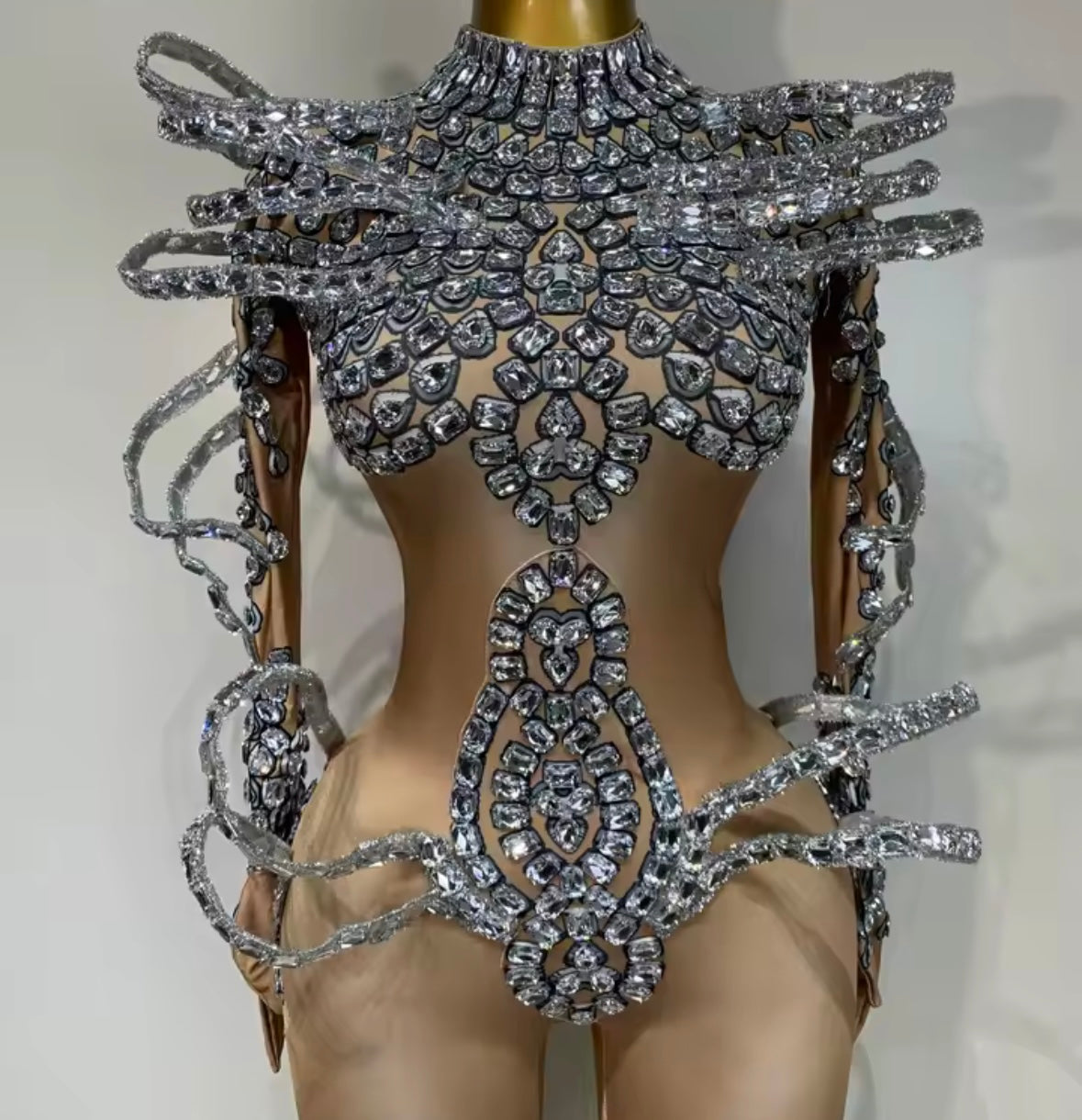 Rhinestone Embellishment Sexy Full Sleeve Jumpsuit