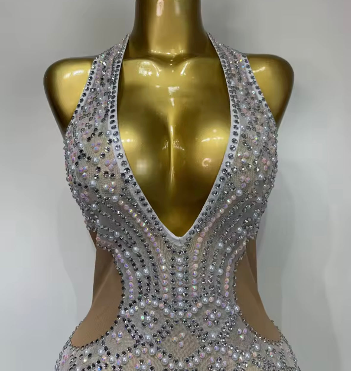 Sexy Sleeveless Beaded Rhinestone Silver Dress